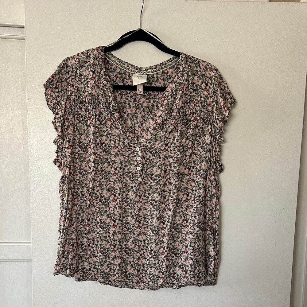 Knox Rose Floral Blouse with Ruffle Sleeves. XXL